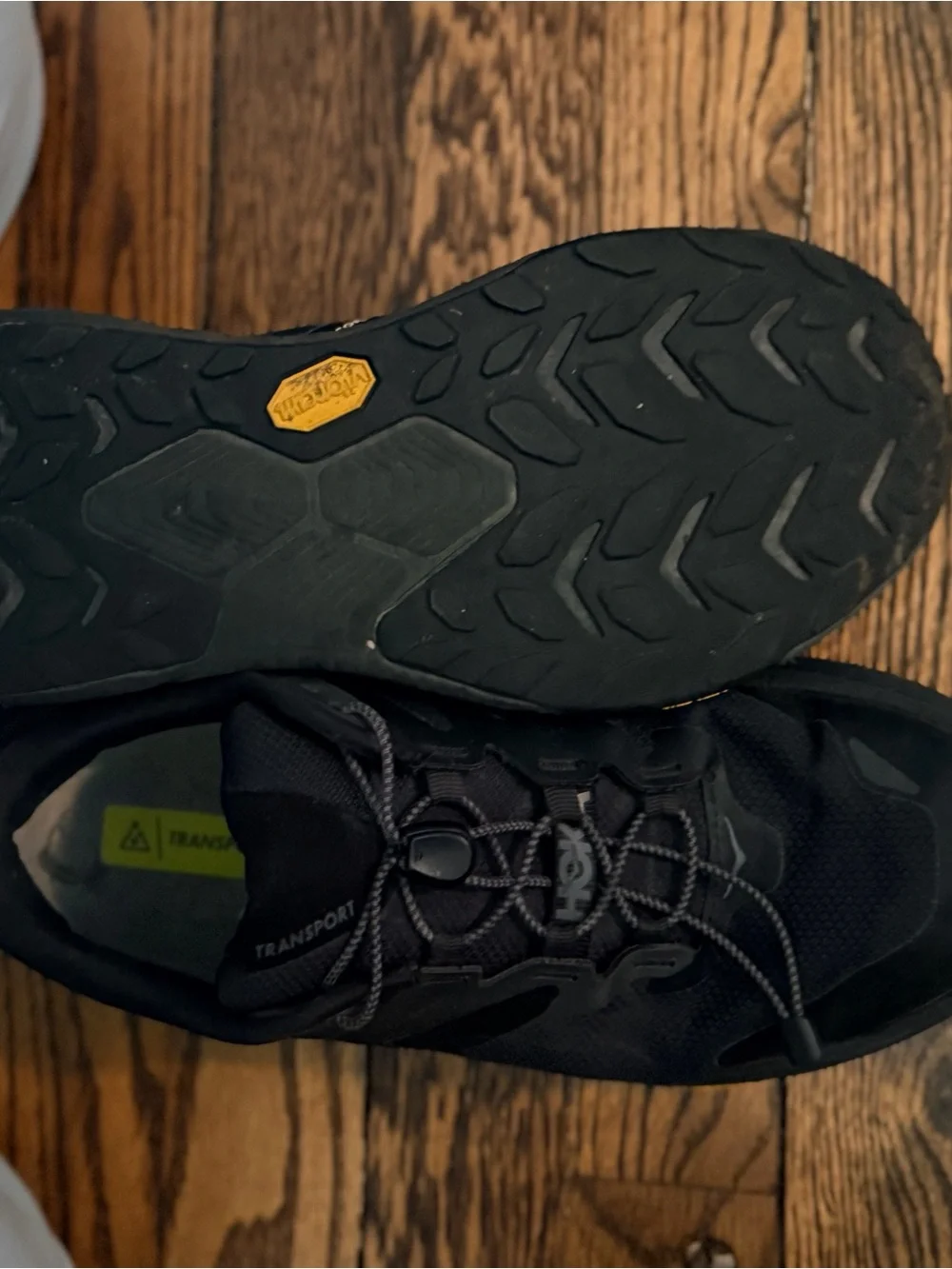 HOKA Transport sz 9 Triple Black Vibram Cordura Walking up Hiking Shoes